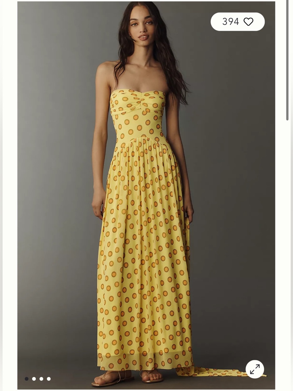 AFRM Yellow Strapless Polka Dot Maxi Dress